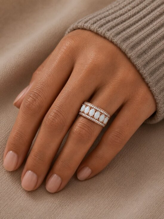 Jewelry - NEW 18k Rose Gold Diamond Opal Ring Band Wide Ring